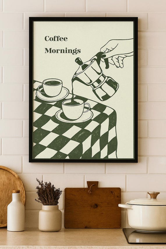Coffee Mornings Vintageinspired Wall Art Kitchen Caf Decor