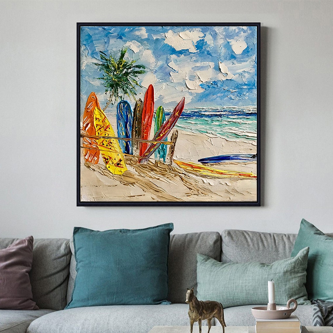 Colorful Surfboards Beach Palm Tropical Surf Impasto Art Poster - Image 6