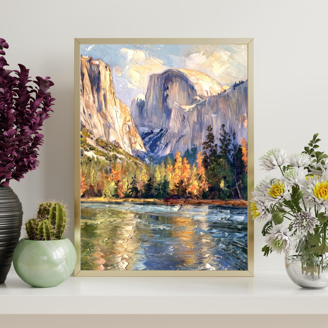 Yosemite National Park Half Dome Autumn Lake Reflection Oil Art Poster - Image 4