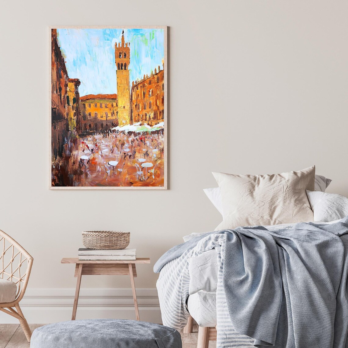 Siena Italy Piazza Del Campo Tower Plaza Tuscan Oil Painting Poster - Image 2