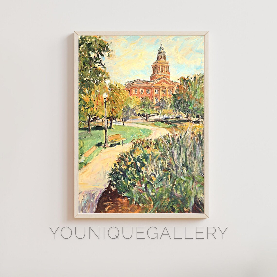 Historic Courthouse Cupola Park Garden Impressionist Oil Wall Art