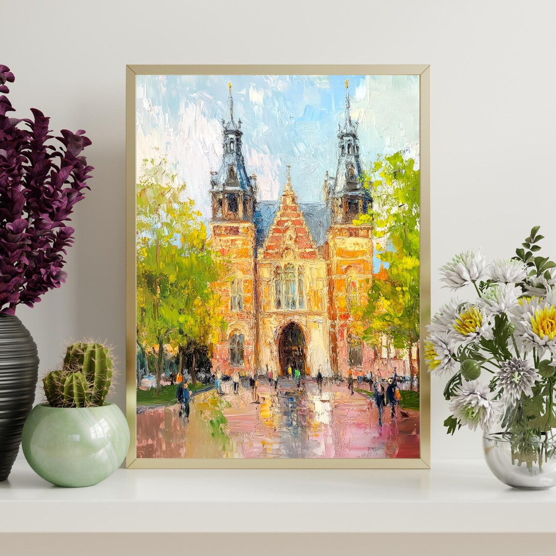 Rijksmuseum Amsterdam Dutch Museum Wet Street Sunny Day Oil Art Poster - Image 4
