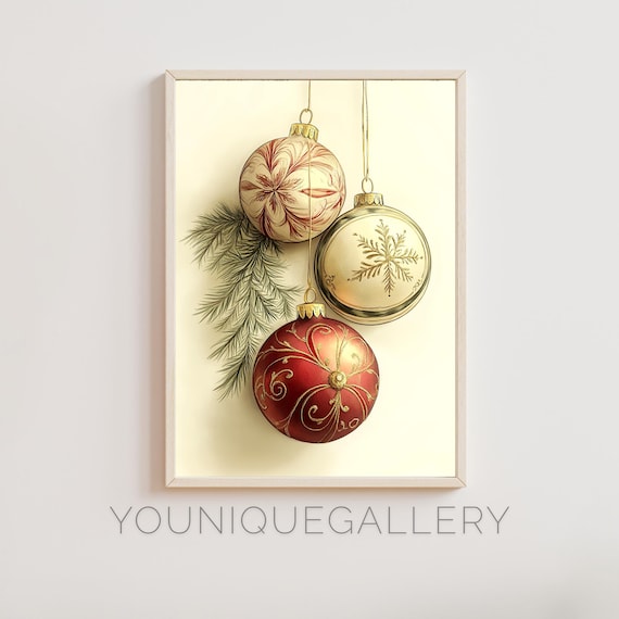 Elegant Christmas Ornaments Hanging With Pine Festive Art Poster