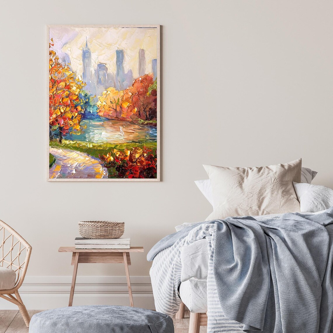 Central Park New York City Autumn Foliage Lake Oil Painting Poster - Image 2