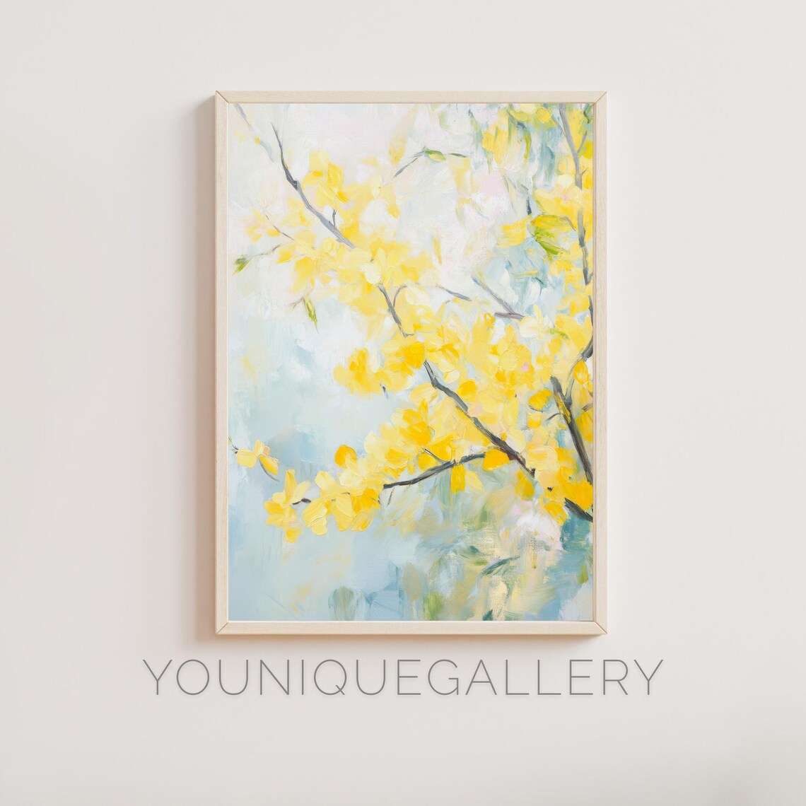 Yellow Forsythia Blossoms, Modern Impressionist Floral Art Print
