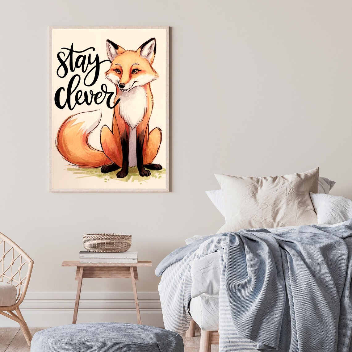 Stay Clever Smiling Fox Watercolor Cute Woodland Animal Poster - Image 2