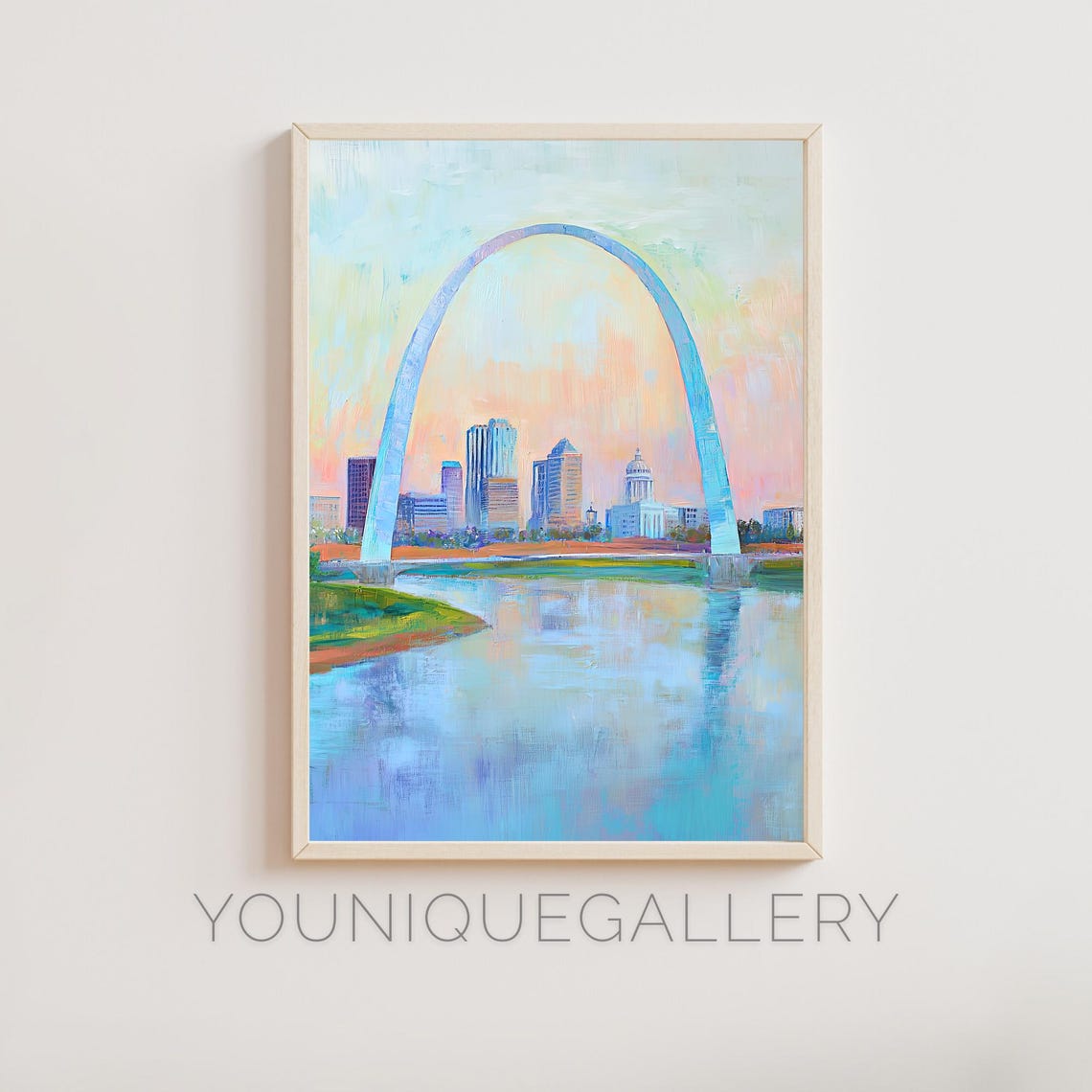 St Louis Gateway Arch Skyline Riverfront Impressionist Oil Wall Art