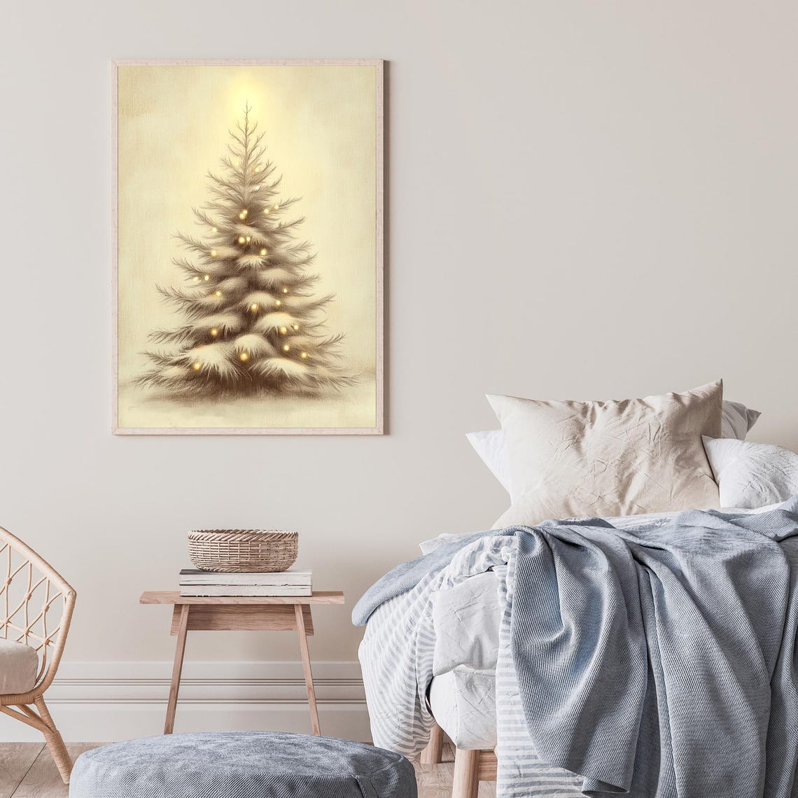 Vintage Christmas Tree with Glowing Lights Winter Holiday Poster - Image 3