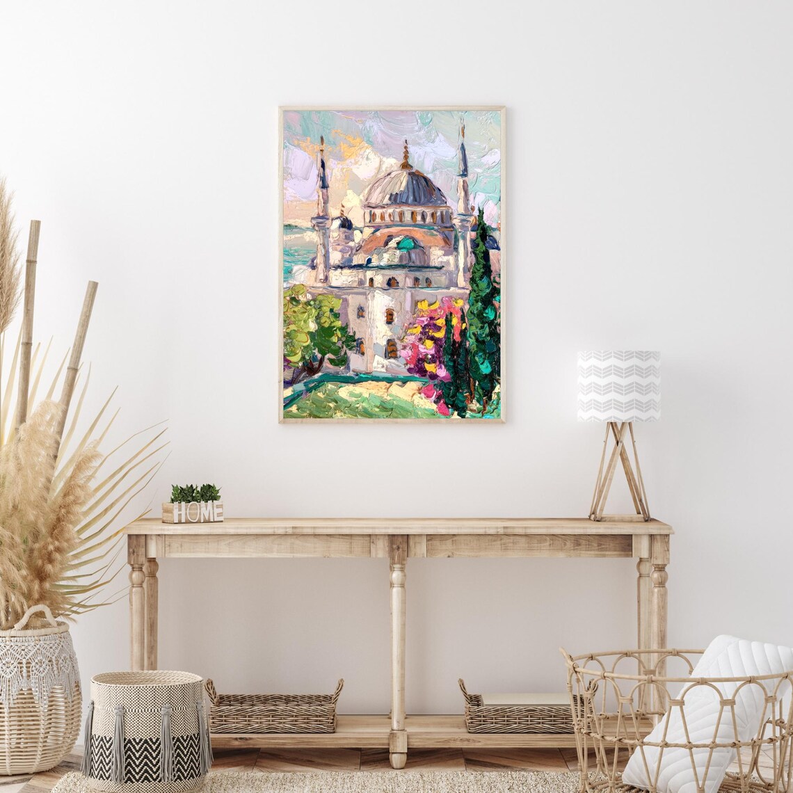 Blue Mosque Istanbul Domes Minarets Flowers Pastel Oil Painting Poster - Image 3