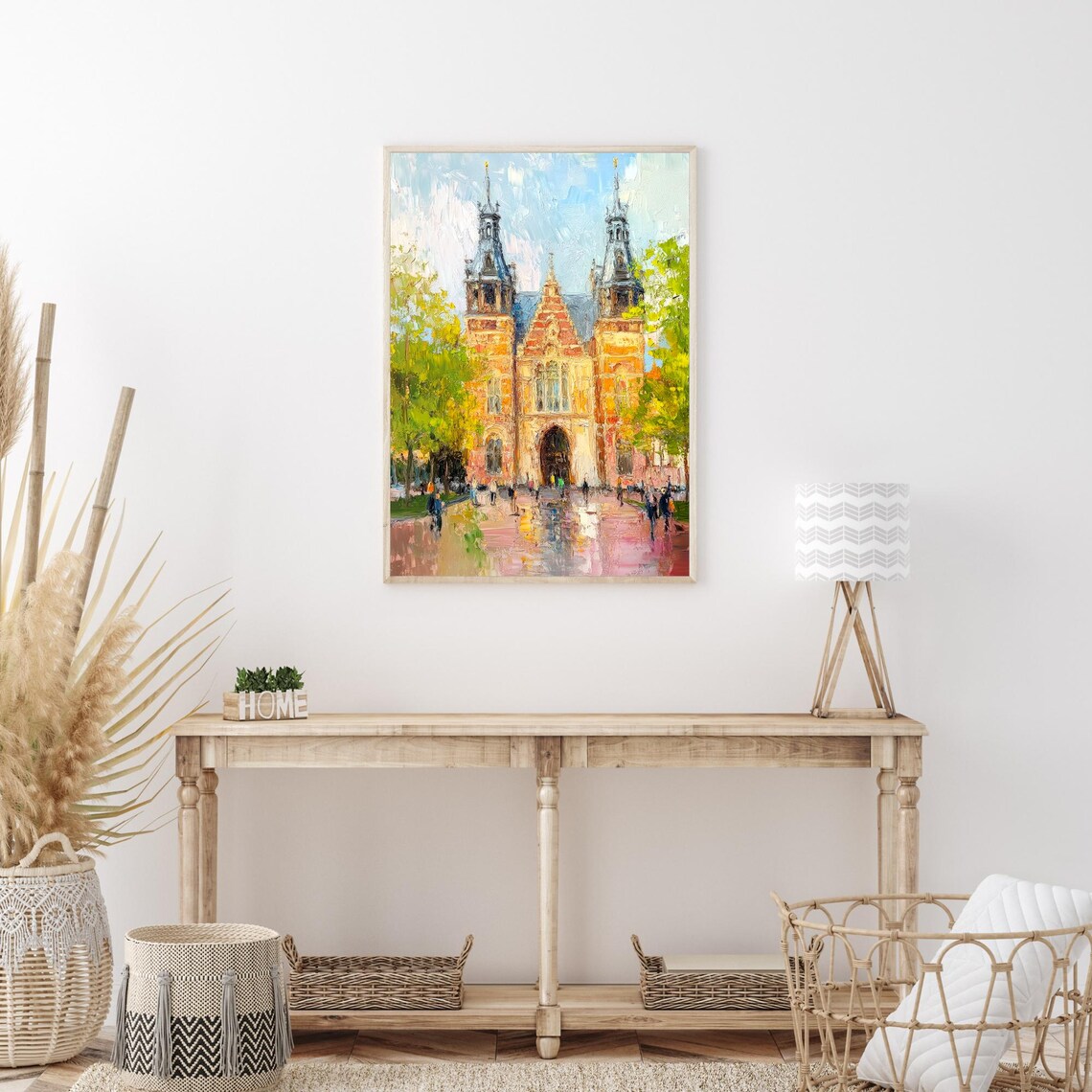 Rijksmuseum Amsterdam Dutch Museum Wet Street Sunny Day Oil Art Poster - Image 3