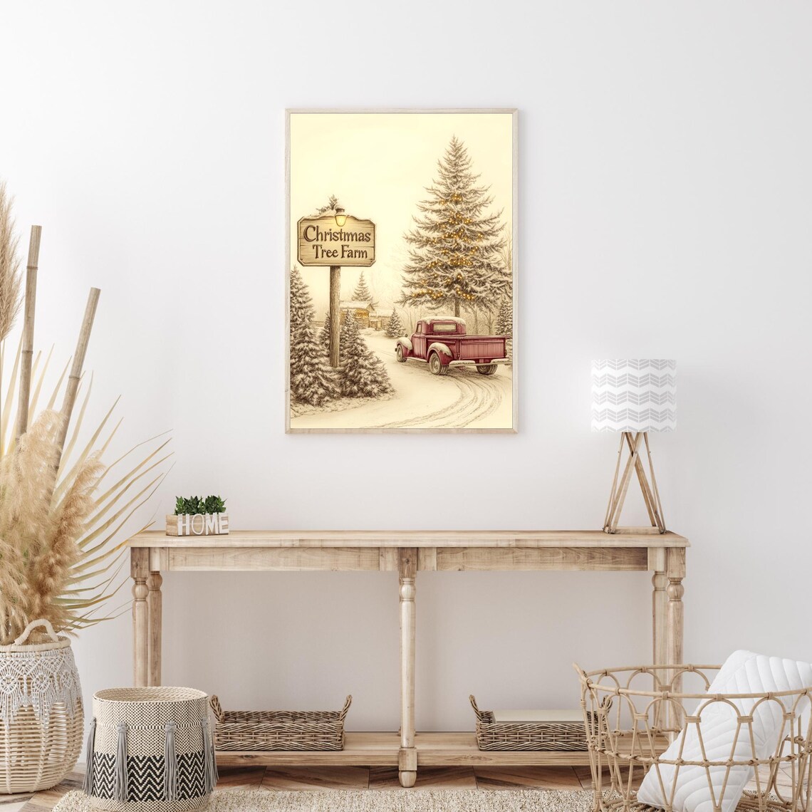 Christmas Tree Farm Sign Vintage Red Truck Snowy Scene Poster - Image 3