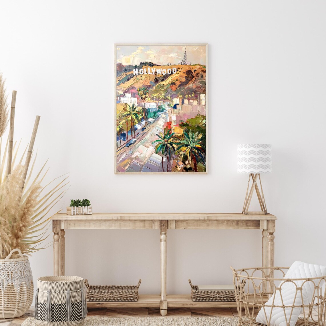 Hollywood Sign Hills Palm Trees Colorful City View Oil Painting Poster - Image 3