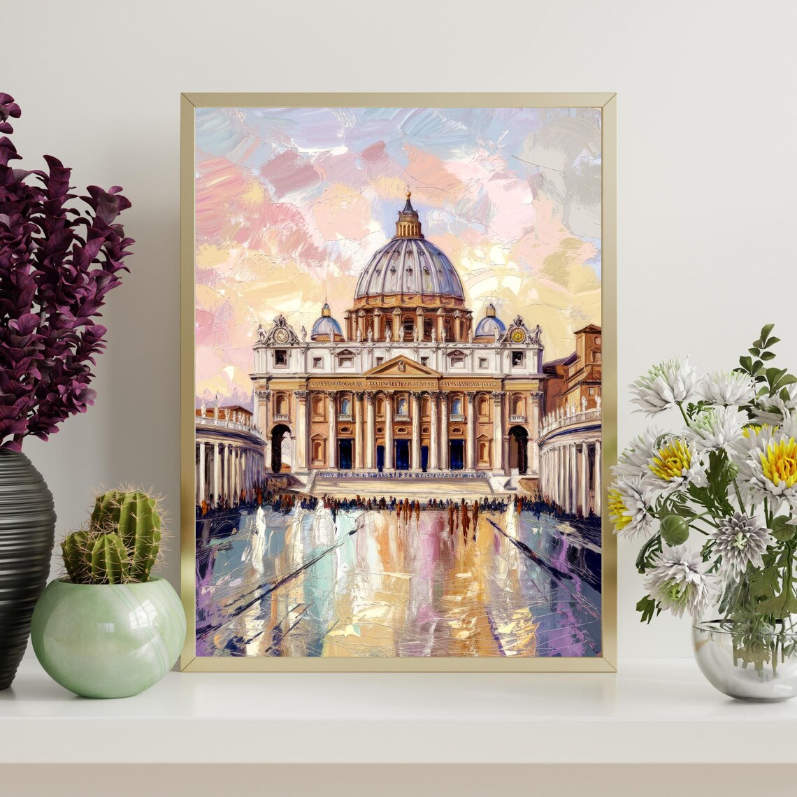 St Peters Basilica Vatican City Sunset Square Oil Painting Poster - Image 4