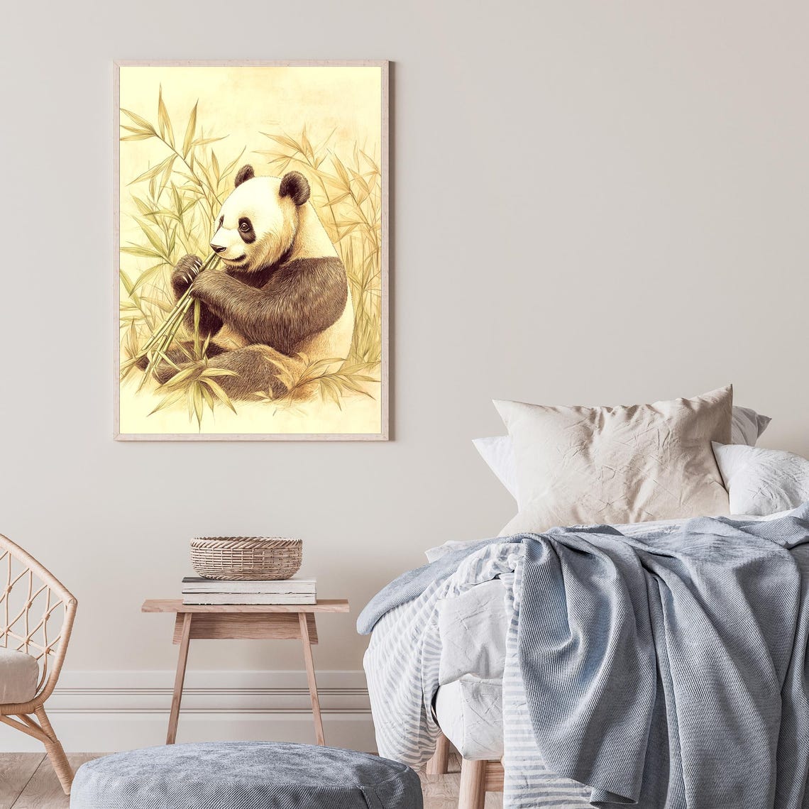 Panda Eating Bamboo Wall Art Tranquil Watercolor Style Panda Decor Nature Animal For Home - Image 2