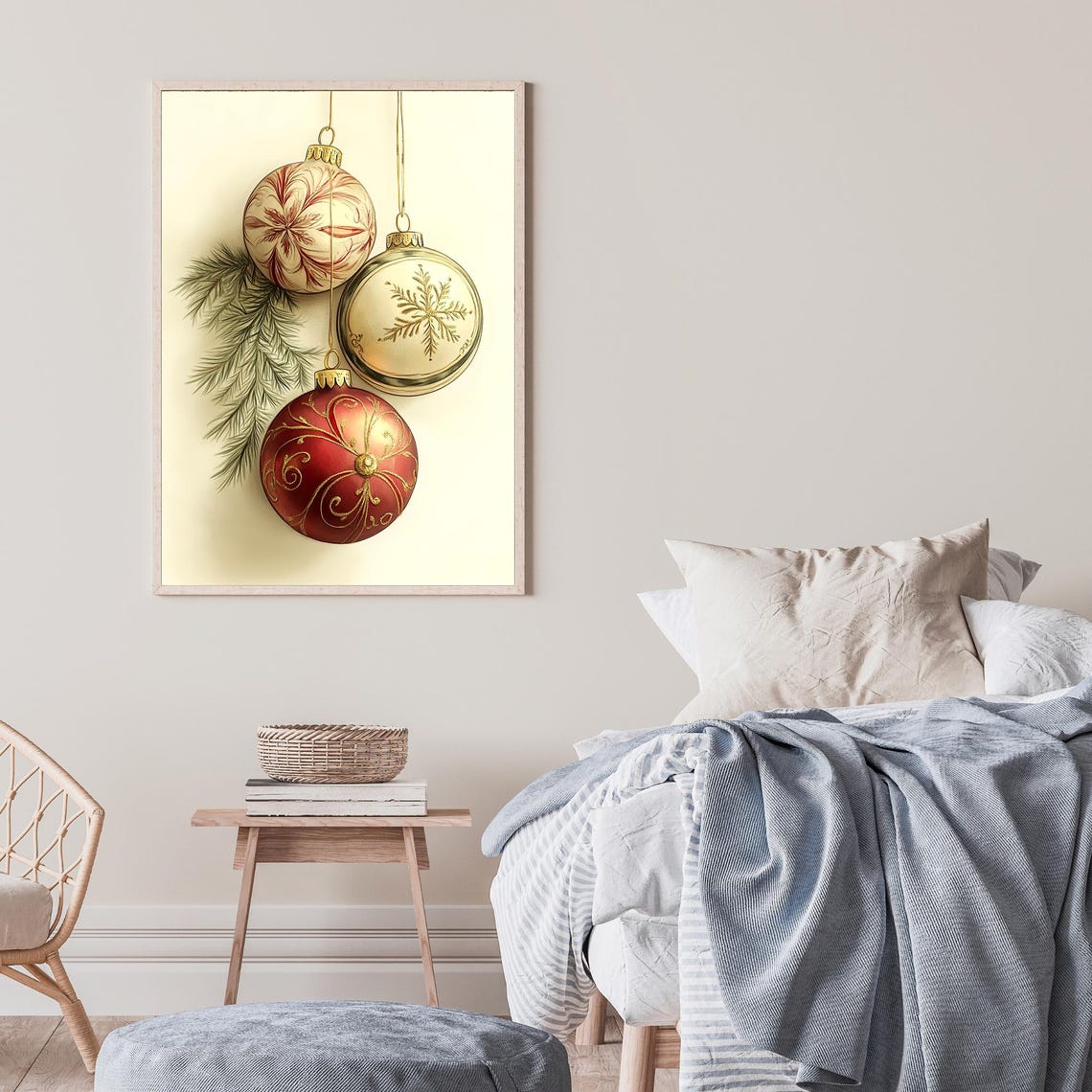 Elegant Christmas Ornaments Hanging With Pine Festive Art Poster - Image 2