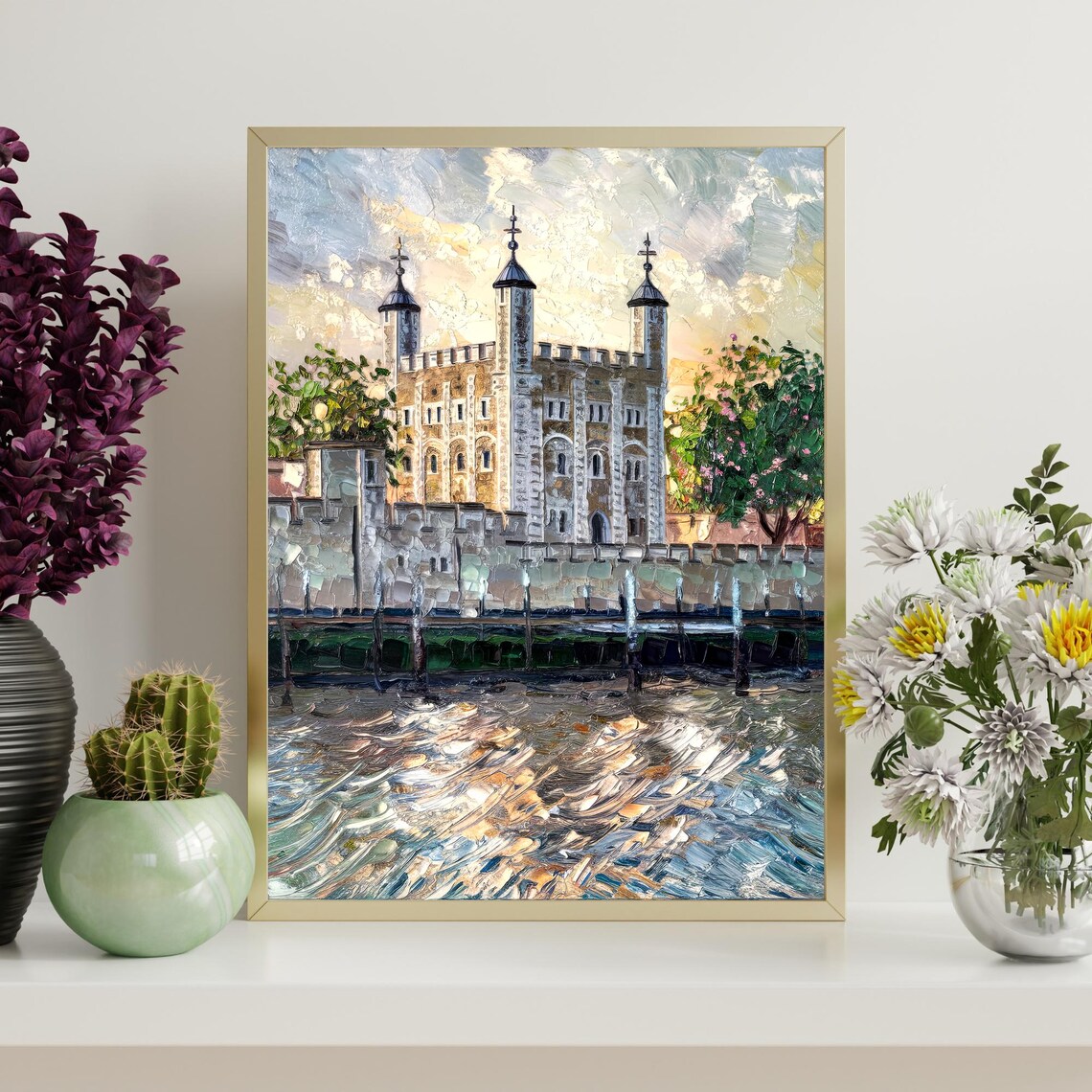 Tower of London Historic Castle Thames River Impasto Oil Poster - Image 4