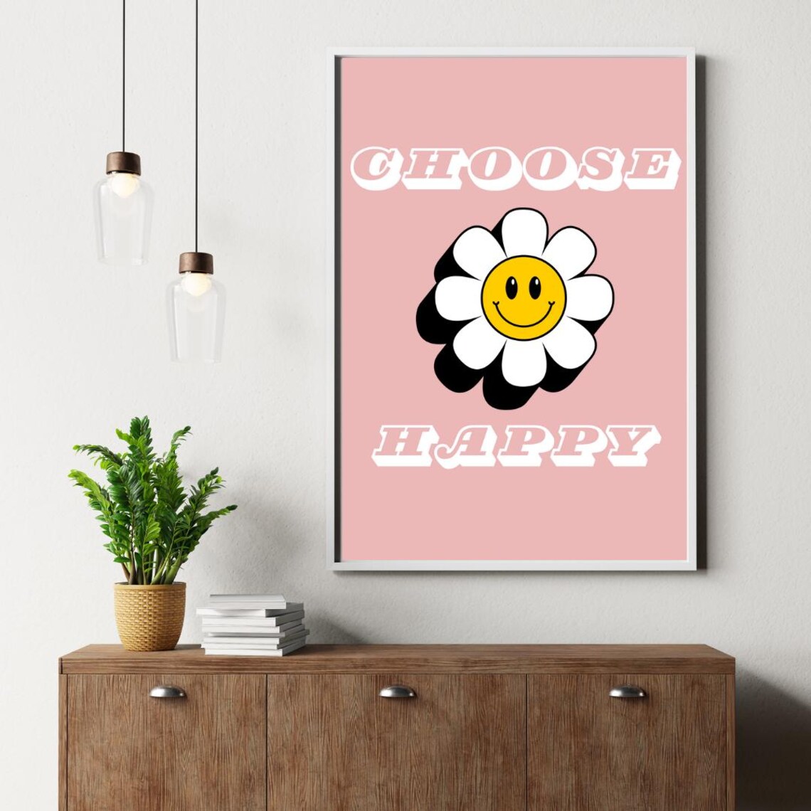 Choose Happy Wall Art Print, Positivity Daisies