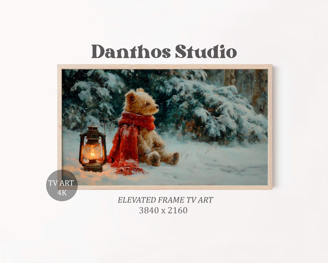 Teddy Bear In Snow Winter Frame Tv Art
