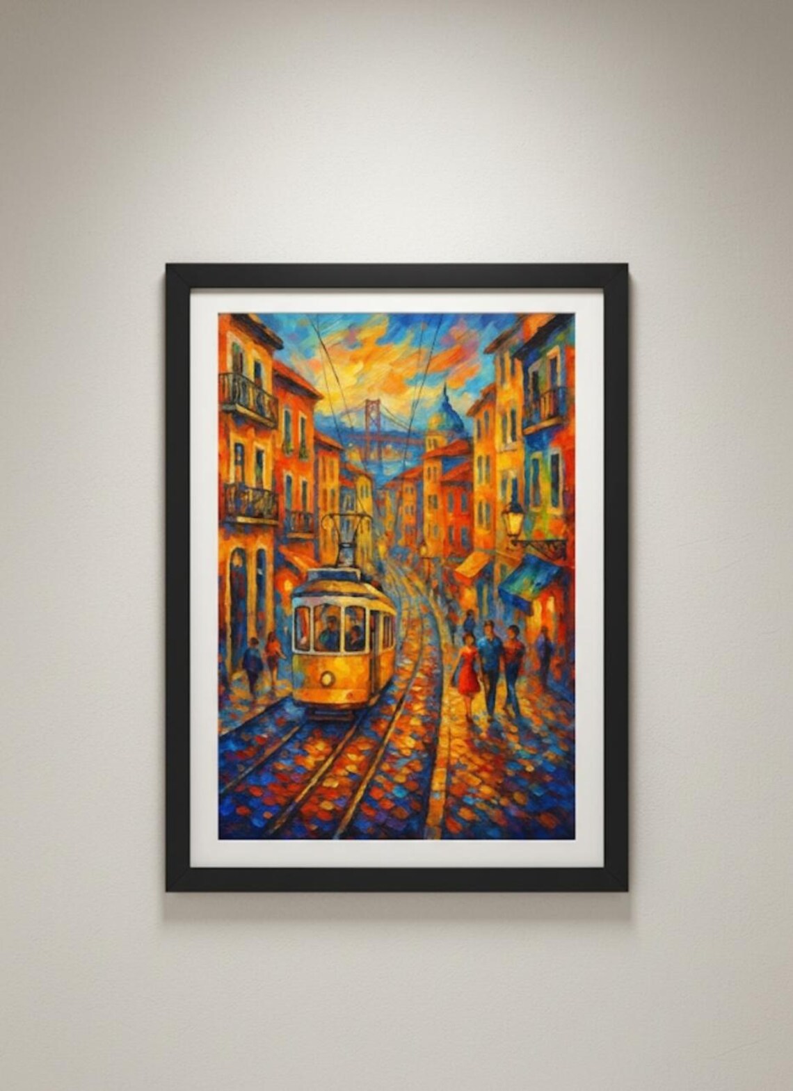 Lisbon Tram Yellow Street Car Golden Sunset Cityscape Art Poster