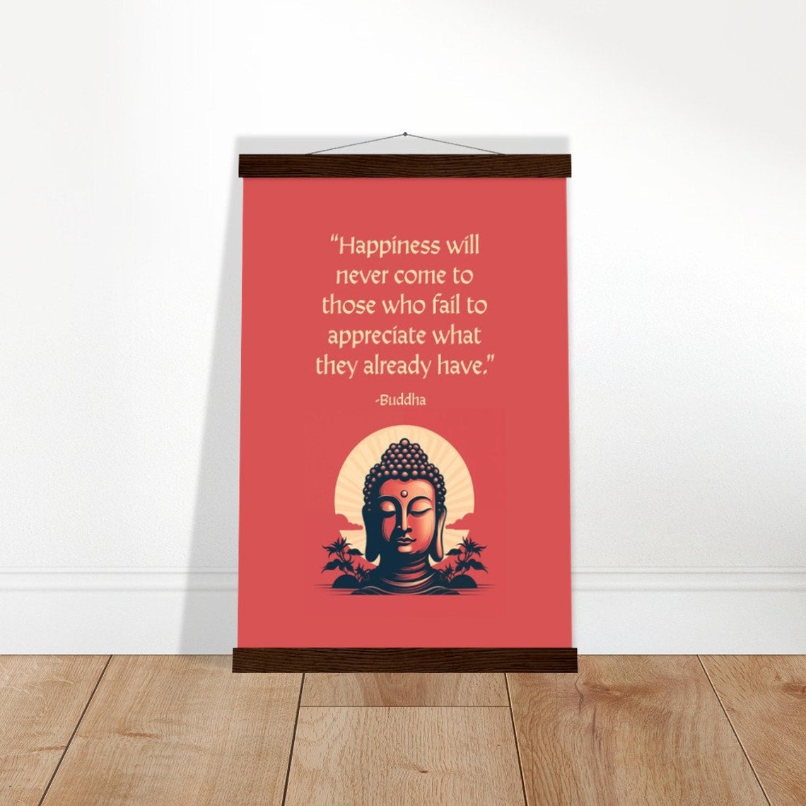 Tranquil Buddha Poster With Magnetic Wooden Hanger Minimalist Zen Uplifting Wall Art Red - Image 4