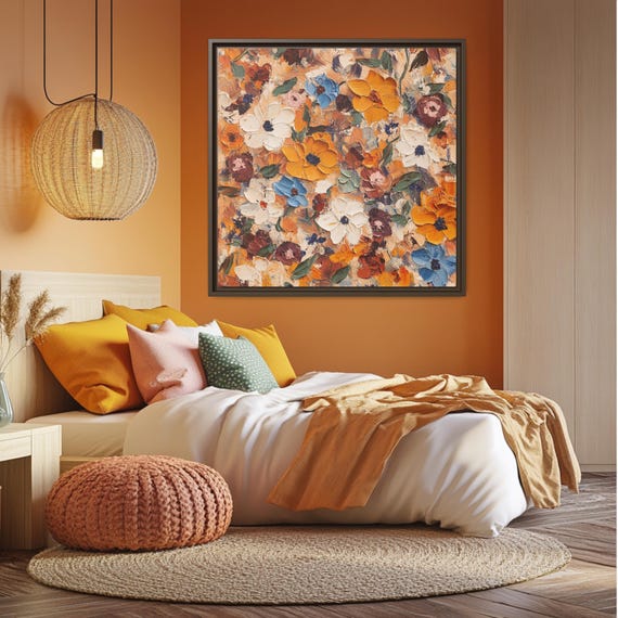 Impasto Floral Painting Original Textured Wall Art Grandmillennial Decor Abstract Canvas Neutral Flower