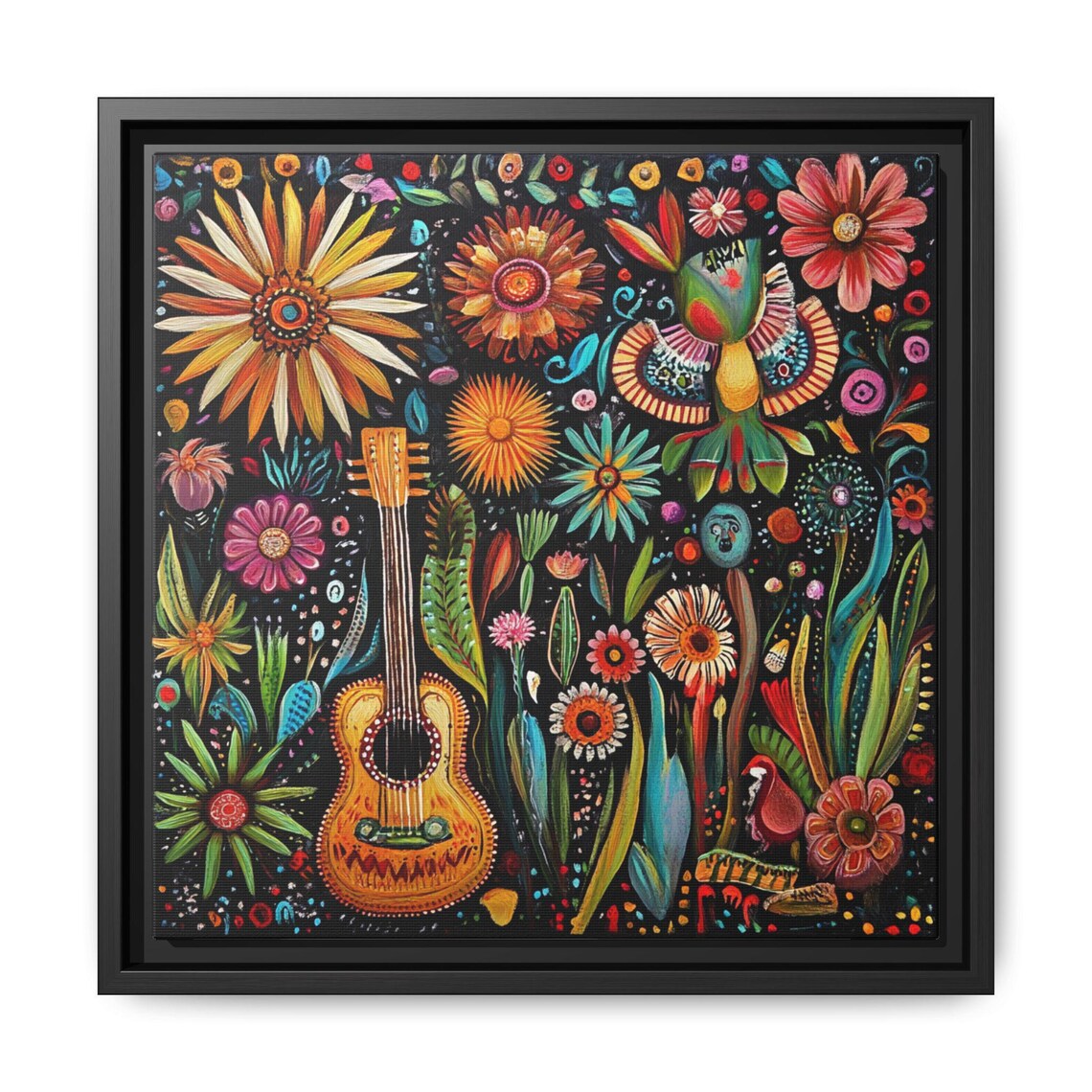 Mexican Folk Art Guitar and Botanical Image, Boho - Image 5