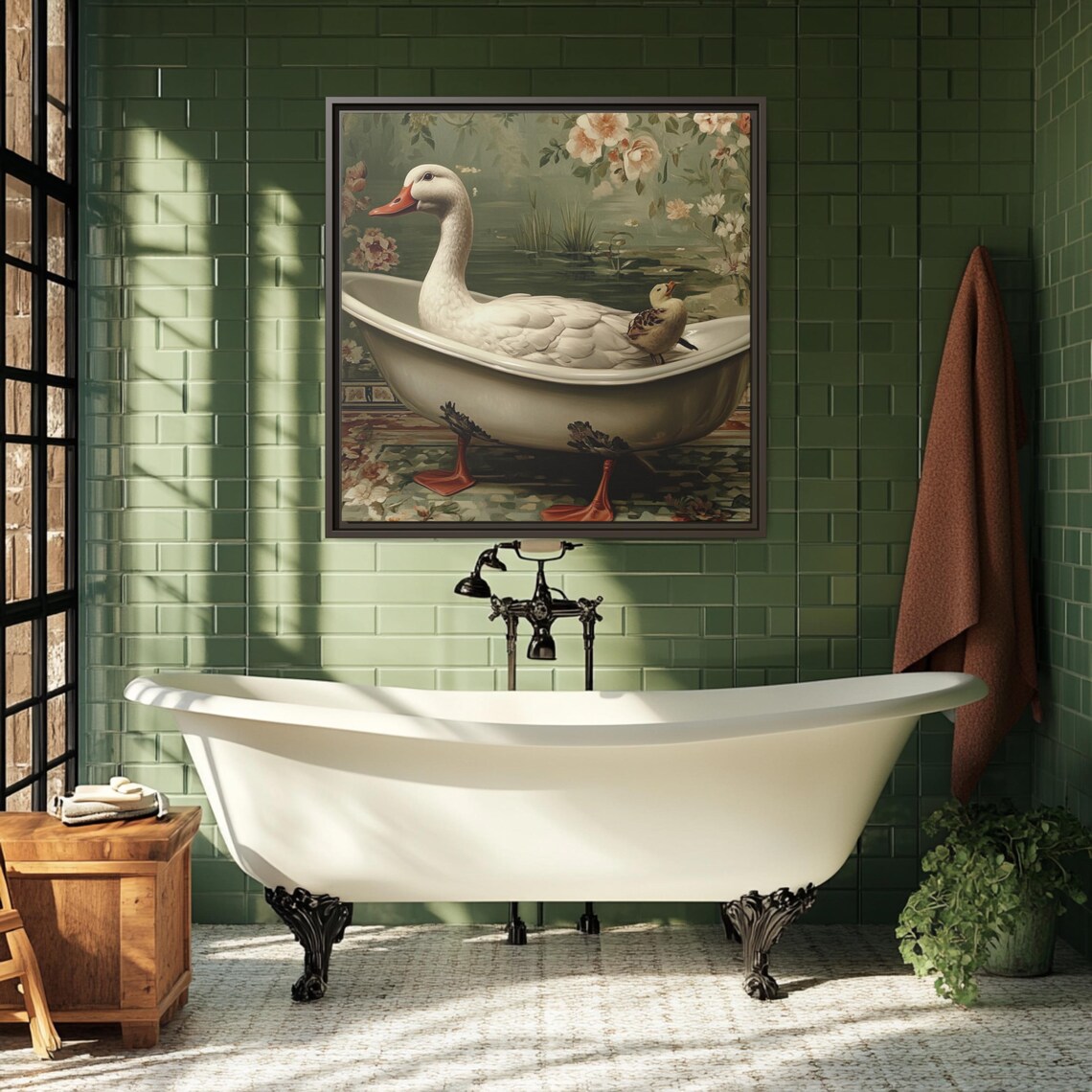 Vintage Duck Bathroom Art, Quirky Gift for Nature Enthusiasts