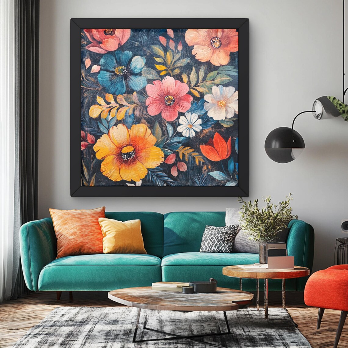 Mid Century Boho Floral Abstract Painting