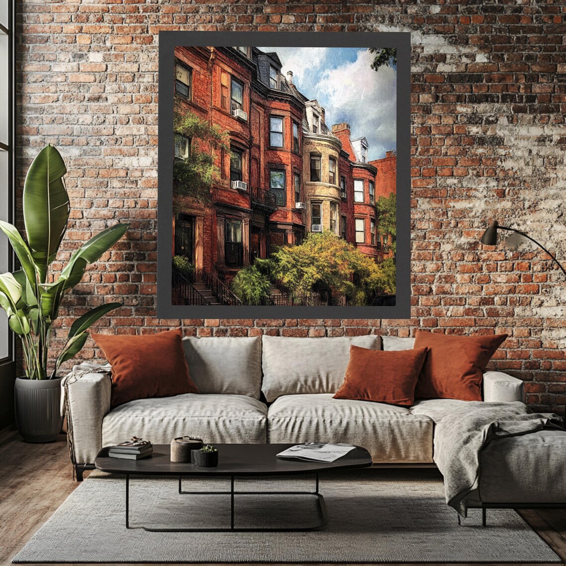 Boston Art Print, Colorful Brownstone Theme