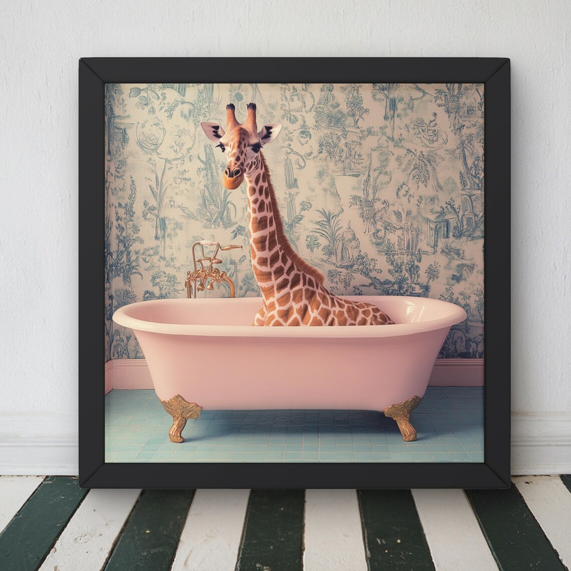 Vintage Giraffe Bathroom Art Print, Fun Animal Decor