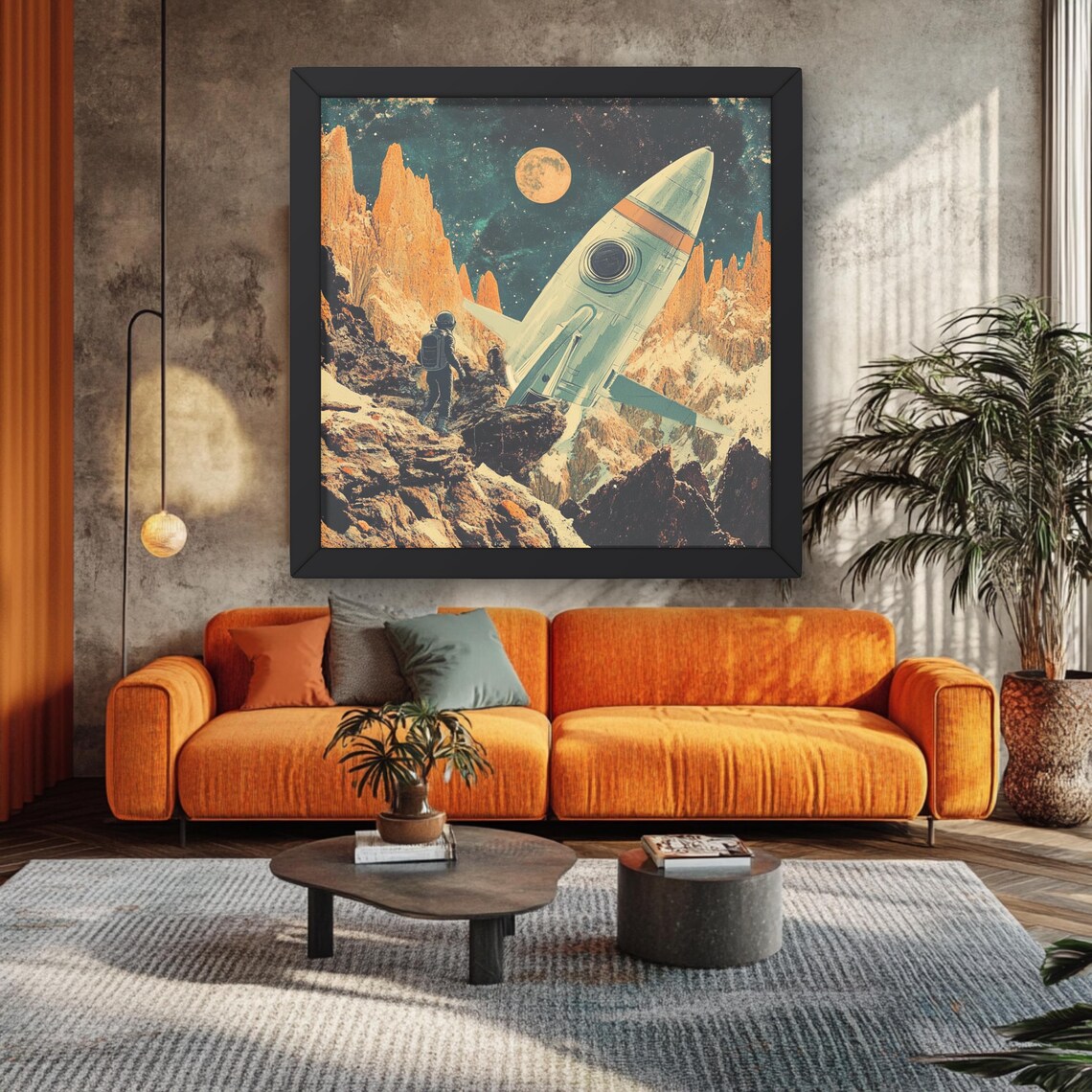 Retro Space Theme Rocket, Futuristic Sci-Fi Poster