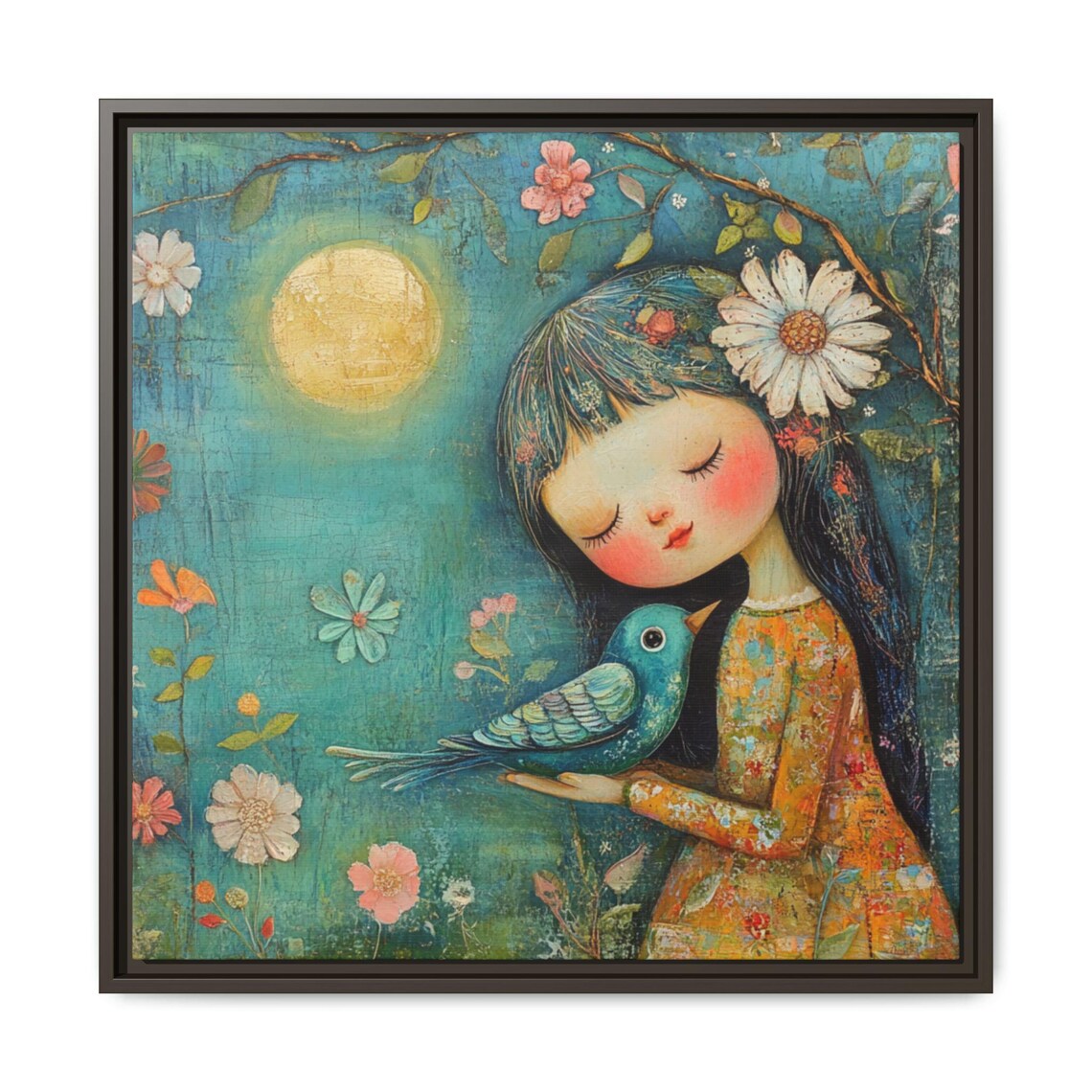 Bohemian Kids Floral Girl Art, Whimsical Decor - Image 3
