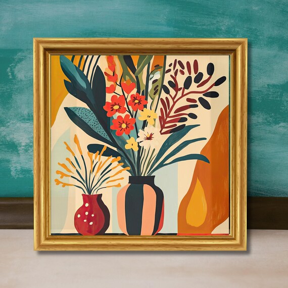 Mid Century Modern Floral Vase Still Life Abstract Botanical Poster