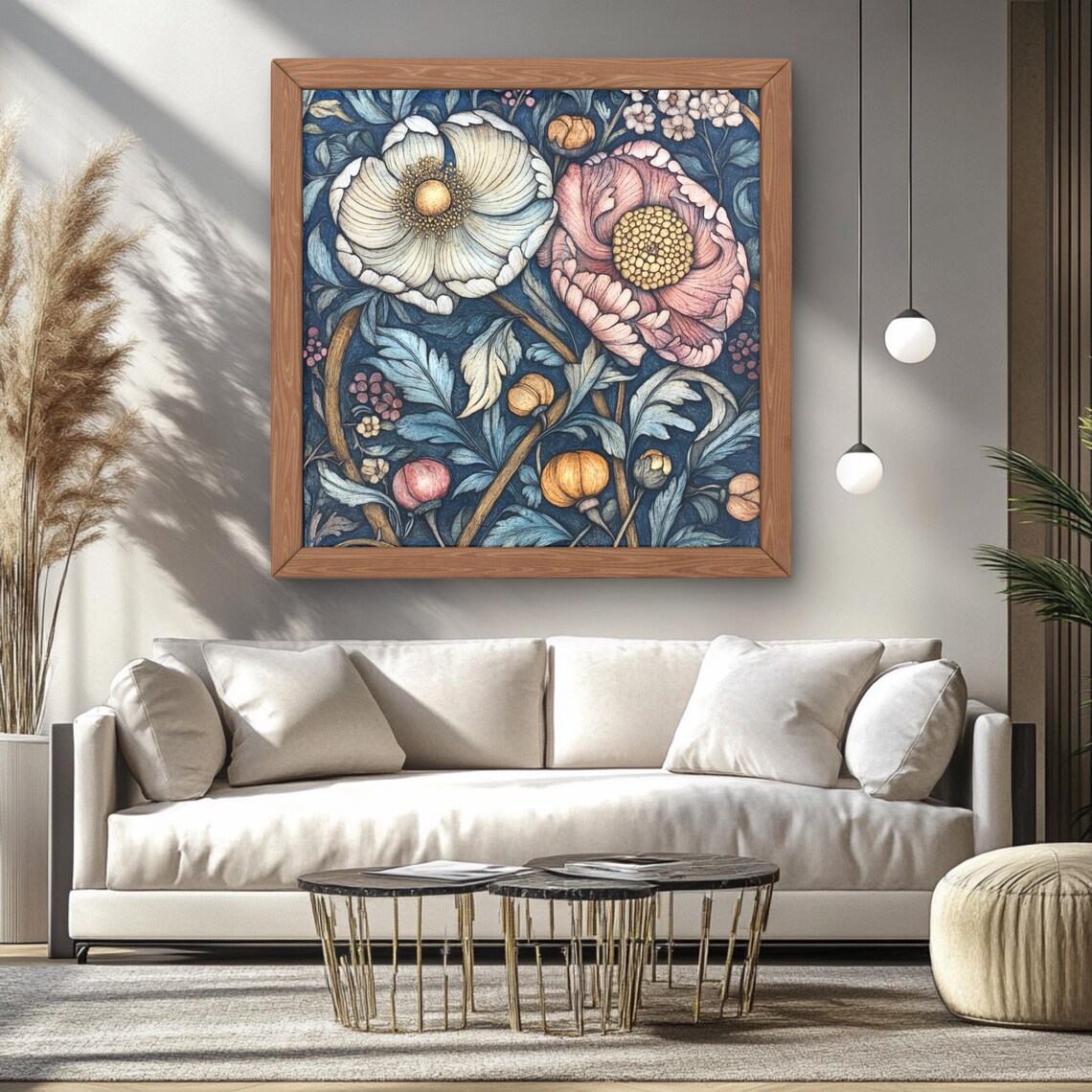 William Morris Inspired Floral Art Print, Vintage