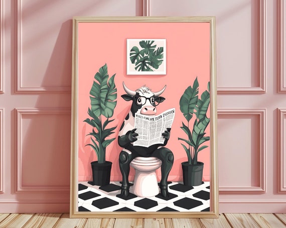 Animal Cow Toilet Print Cow Wall Art Funny Toilet Print Funny Bathroom Wall Art Tropical Home Decor Funny Cow Gifts