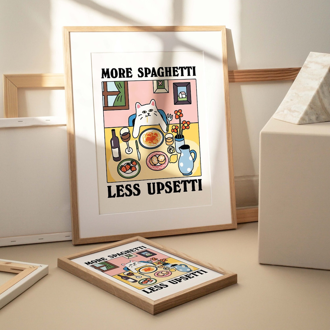 More Spaghetti Less Regretti Cat Retro Diner Art Print - Image 3