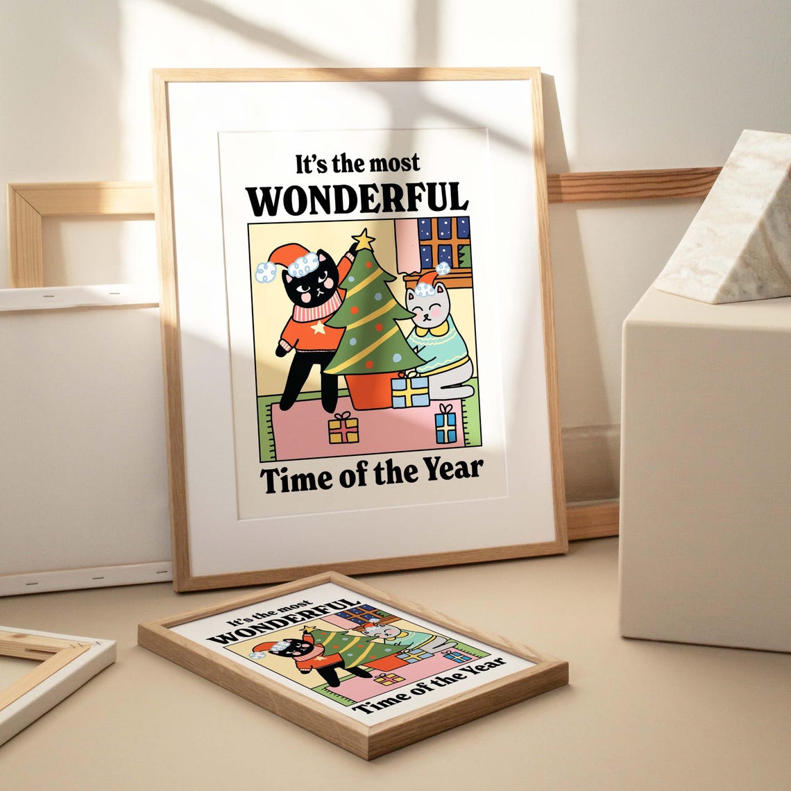 Cats Christmas Poster Wonderful Time of the Year Holiday Tree Decor - Image 2