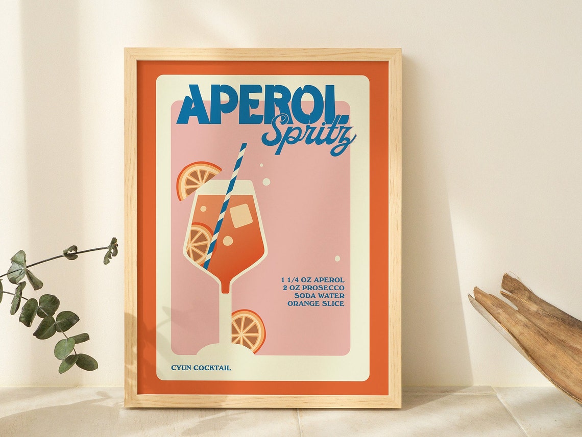 Aperol Spritz Retro Cocktail Recipe Terracotta Bar Wall Poster - Image 3