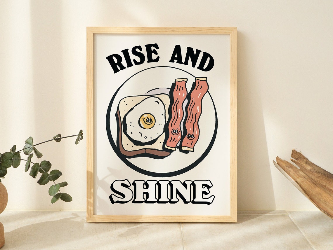 Rise And Shine Cute Breakfast Plate Eggs Bacon Smiling Food Poster