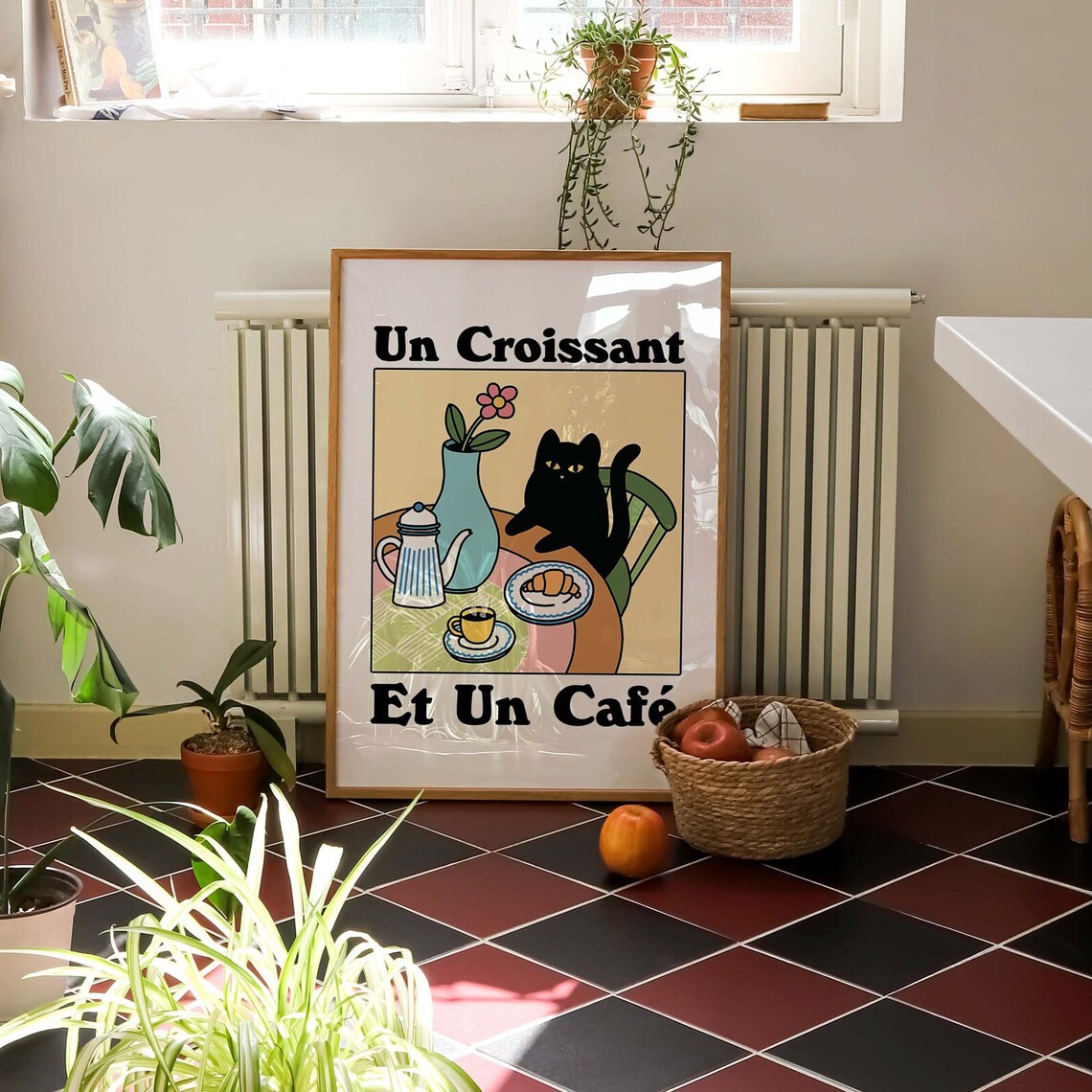 French Cafe Cat Print, Croissant Kitchen Poster - Image 2