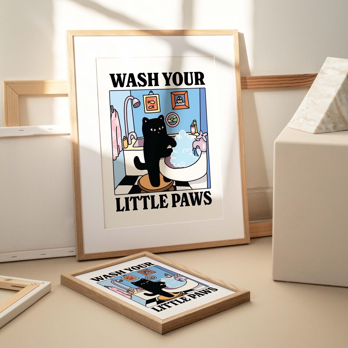 Wash Your Paws Cat Print, Retro Bathroom Poster - Image 4