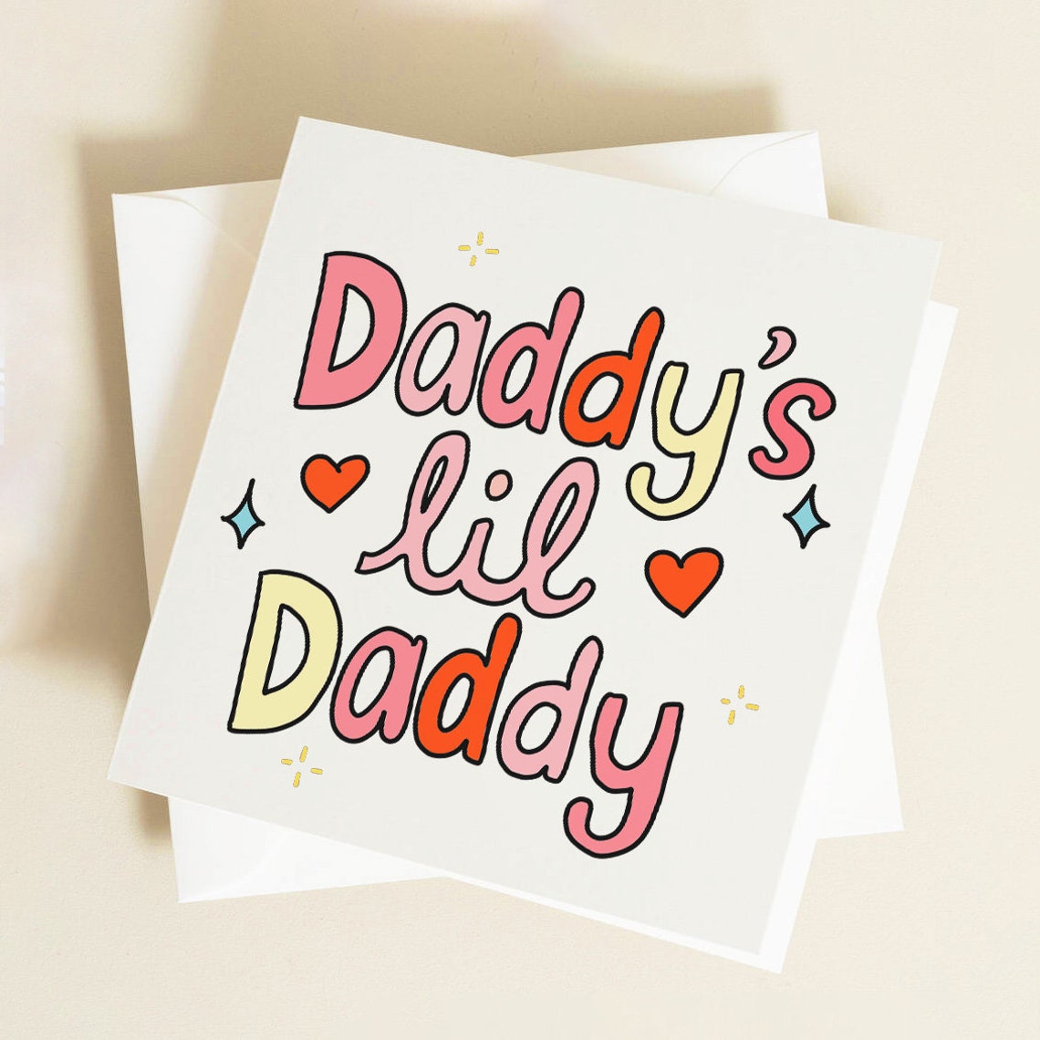 Daddy's Lil Daddy Funny Colorful Pride Greeting Card With Hearts - Image 2