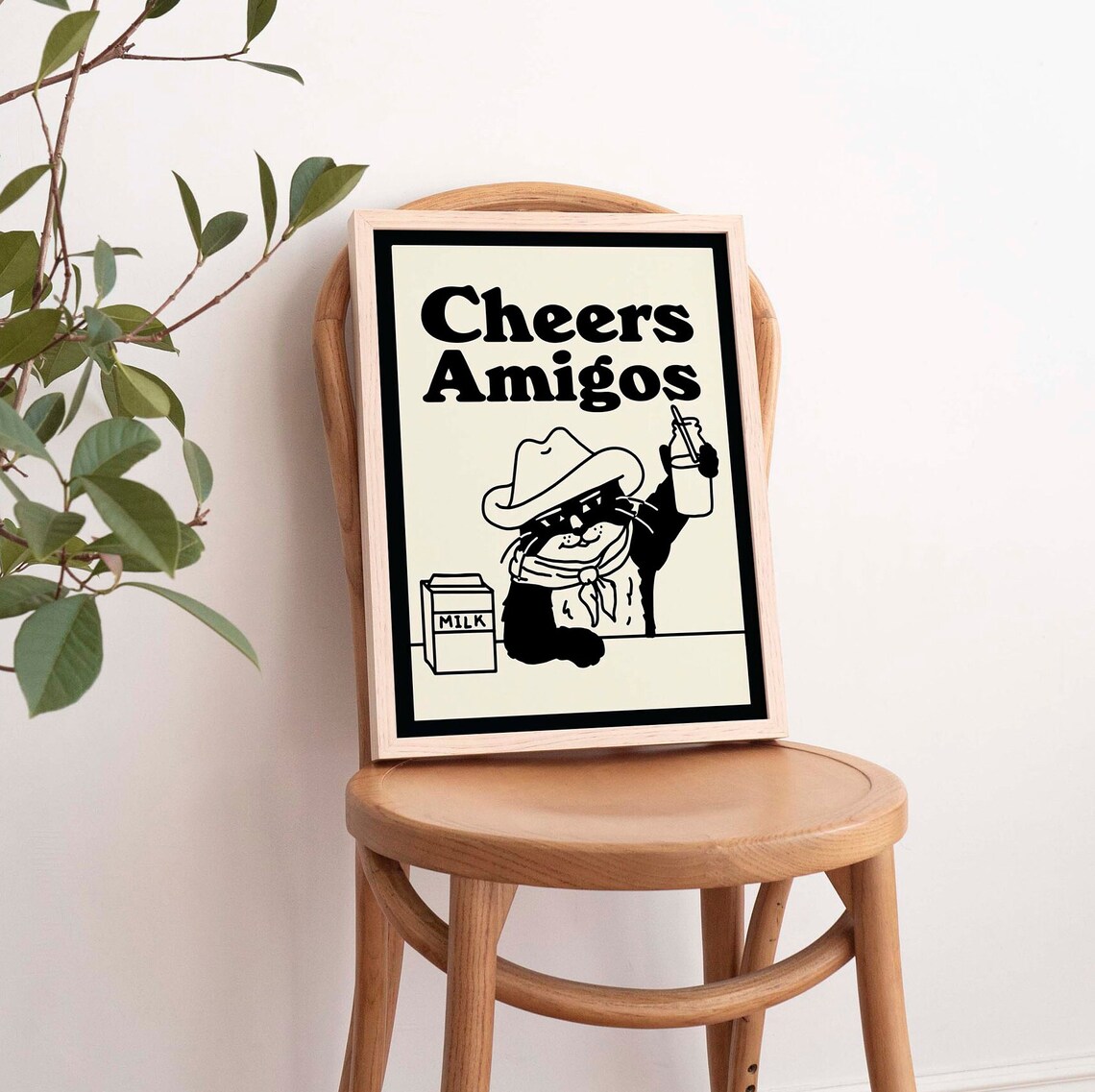 Cowboy Cat Cheers Amigos Drink Poster, Retro Kitchen Decor - Image 2