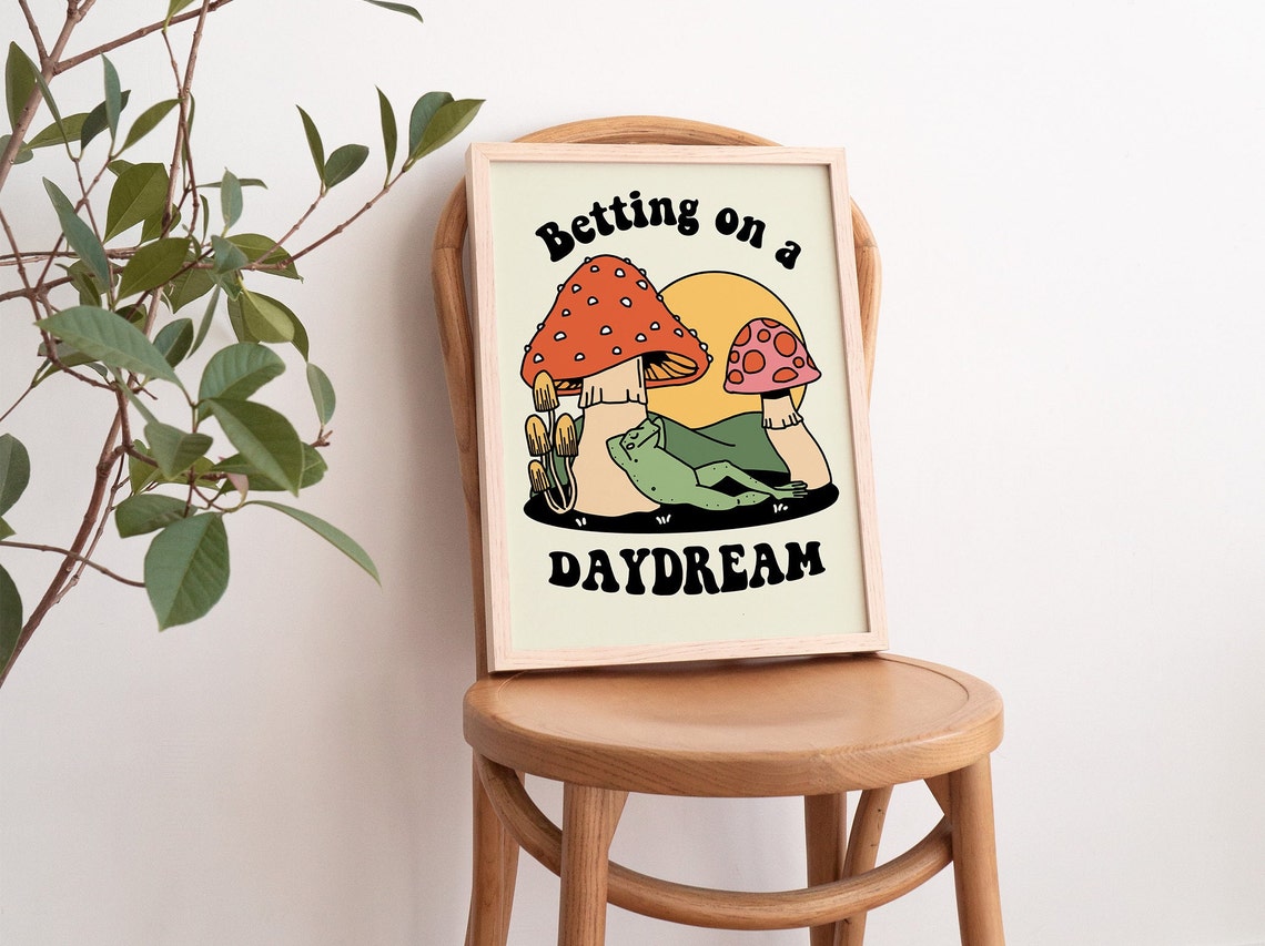 Betting on a Daydream Sleepy Frog Mushroom Retro Dorm Room Poster - Image 3