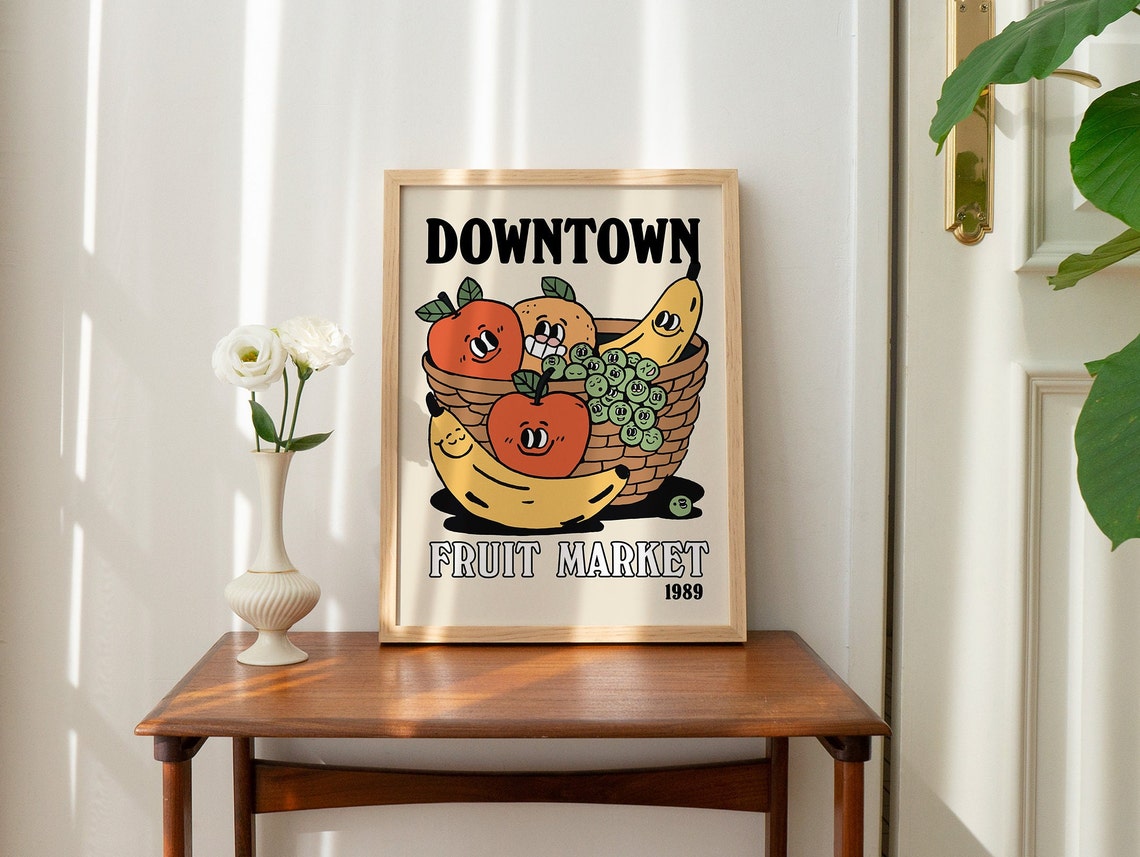 Downtown Fruit Market 1989 Happy Fruits Basket Retro Art Poster - Image 2