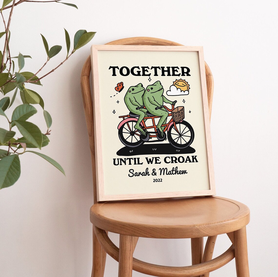Personalized Couple Frog Illustration Retro Art Print - Image 3