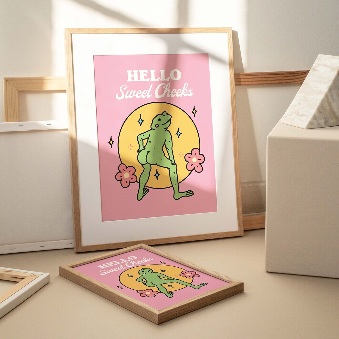 Girly Frog Self Care Positivity Pink Retro Art Print - Image 3