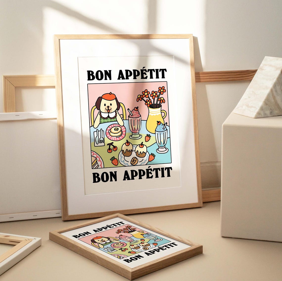 Bon Appetit Cute Dog Dessert Retro Kitchen Funny Food Poster - Image 2