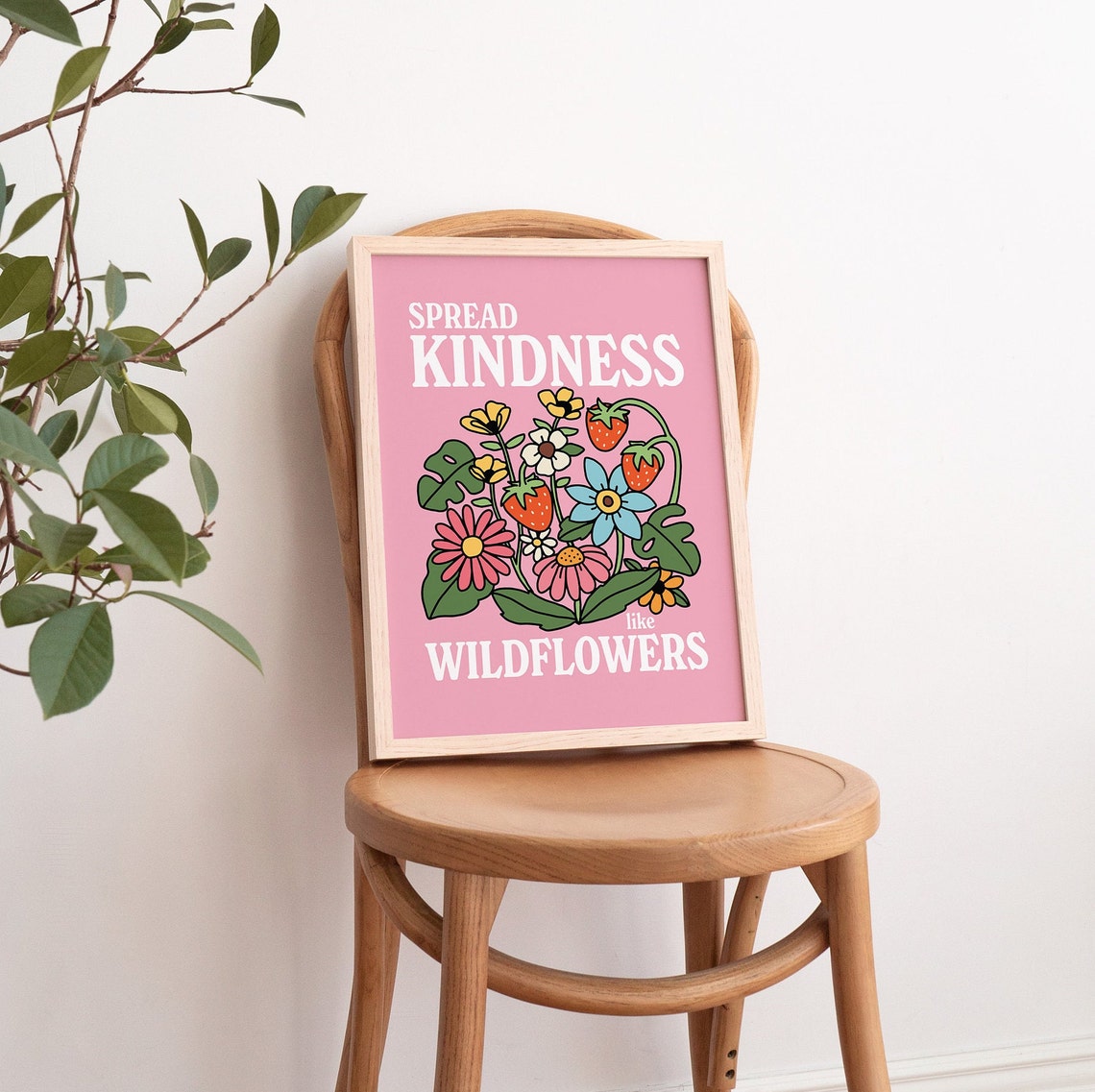 Spread Kindness Like Wildflowers Pink Floral Motivational Quote Poster - Image 2