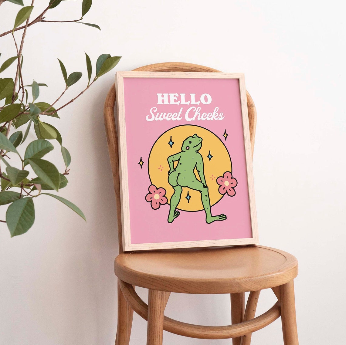 Hello Sweet Cheeks Cheeky Green Frog Retro Pink Bathroom Poster - Image 4